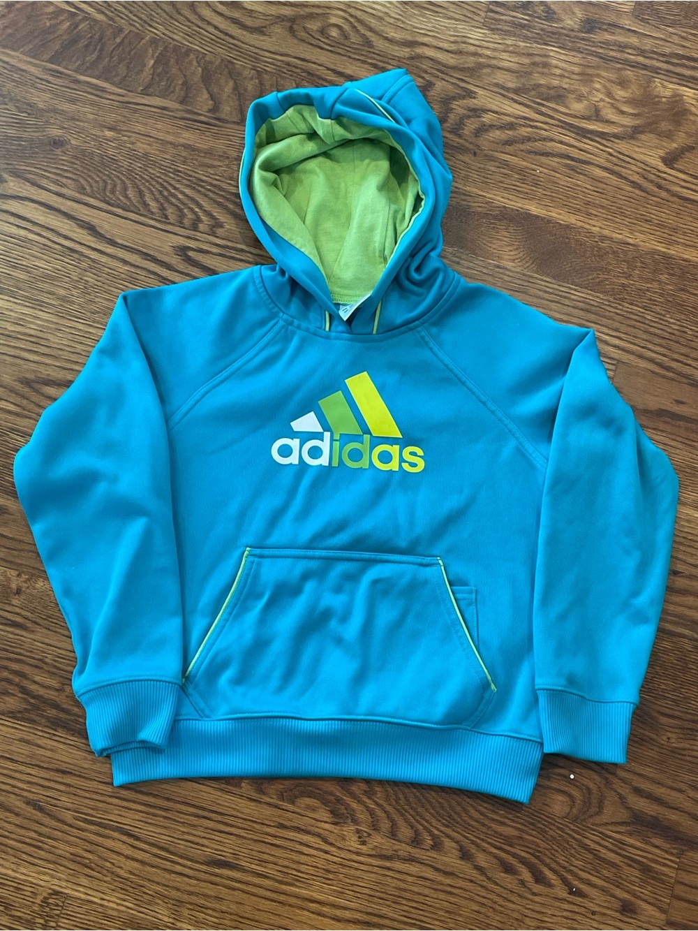 Adidas Teal Hoodie with Lime Logo